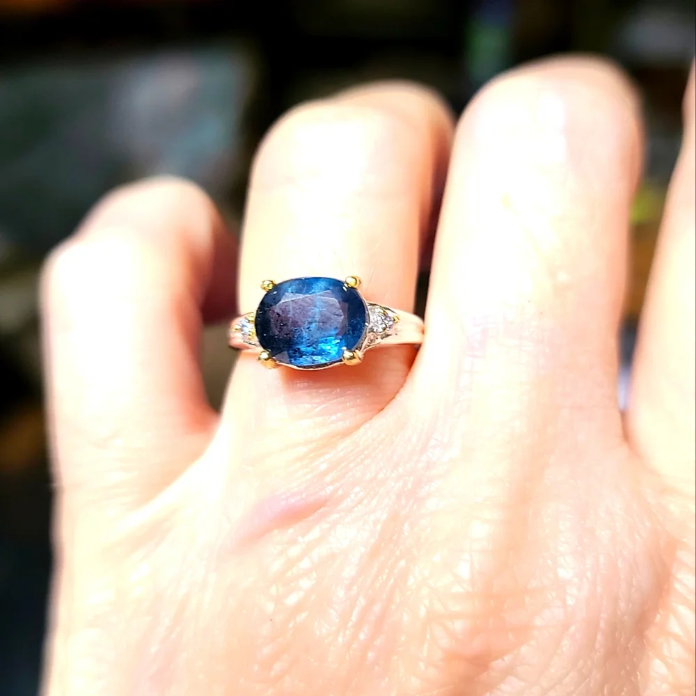 Kyanite solitaire 12k sterling & gold & Aquamarine ring sz5.5 - Picture 1 of 13
